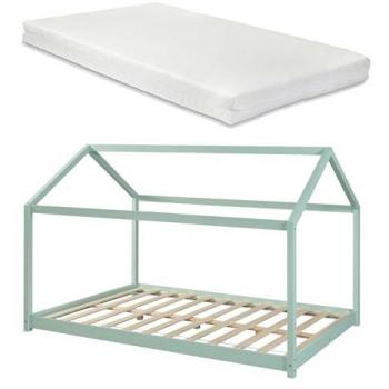 Cama para niños Cerro en forma de casa con colchón de espuma fría 140x200cm - Verde Menta
