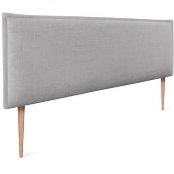 Cabecero Tapizado de Lino Natural Gris Claro con Ribete y Patas 160x105cm para Cama Dormitorio Moderno