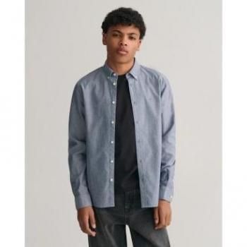 Camisa Oxford Shield Teens azul Gant - Elegante prenda para jóvenes con estampado liso y manga larga