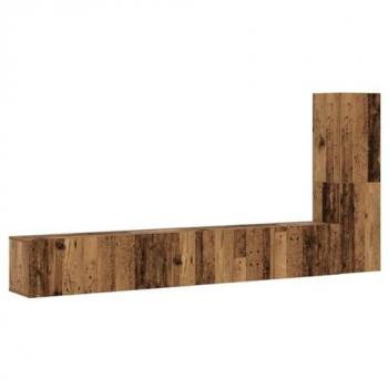Juego de Muebles de TV de Pared 3 Piezas en Madera Vieja y Compuesto