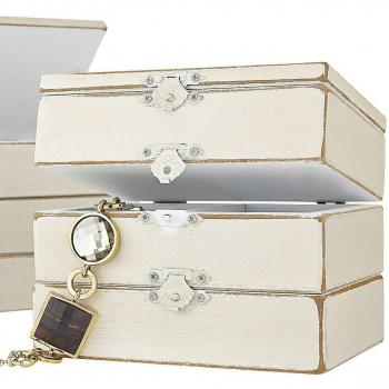 Joyero estilo Shabby Chic de madera 3 pisos blanco antiguo aprox. 13 x 10 cm