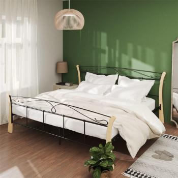 Estructura de cama de metal negra 200x200 cm con patas redondas de metal negro