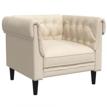 Sillón Chesterfield de lino crema tapizado con respaldo y reposabrazos, ideal para salón y descanso