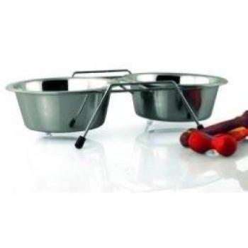 DUVO 7563142 Soporte con Comederos Acero, 16 cm, 950 ml