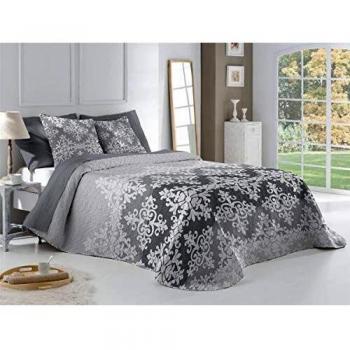 Antilo Fundeco - Bouti Cubrecama Reversible Win Gris 250 x 270 cm + 2 Fundas de cojín 60 x 60 cm
