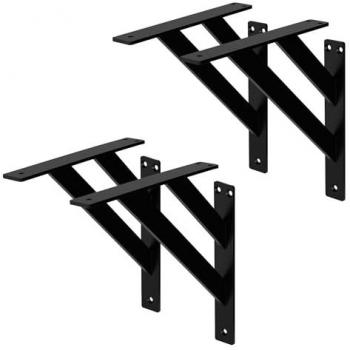Set de 4 Soportes de Estante Doble Triangular de Aluminio Negro 240x240 mm Estilo Industrial para Estantería de Pared y Proyectos DIY
