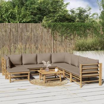 vidaXL 9-Piece Bamboo Garden Lounge Set with Taupe Cushions