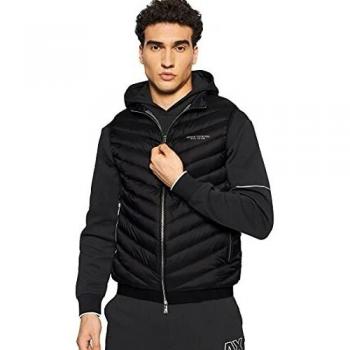 Armani Exchange Woven Down Gilet - Black/Melange Grey - Male - Size: L