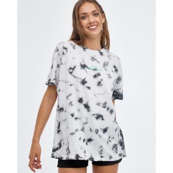 Camiseta regular de mujer de manga corta y cuello redondo con estampado tie&dye y texto INSIDE
