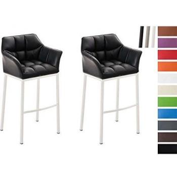 Set de 2 Taburetes Damaso Negro y Blanco con Estructura de 4 Patas en Cuero Sintético