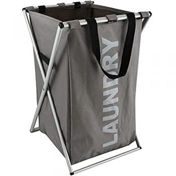 Cesto Plegable para Ropa de Lavandería MSV 35x35x58 cm Beige, Aluminio y Nylon