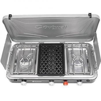 Cocina portátil Outwell Rukutu 2 fuegos con parrilla, color gris plateado