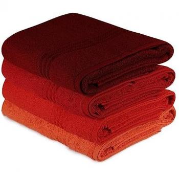 Juego de Toallas de Baño 4 Piezas 100% Algodón Suave y Absorbente en Naranja Pálido, Naranja, Rojo y Fucsia