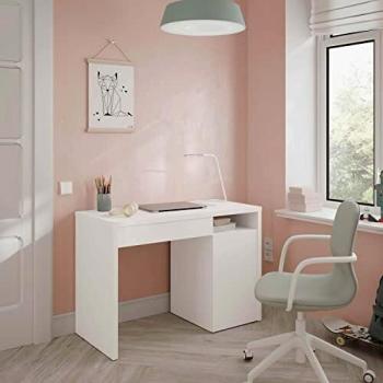 Habitdesign Mesa de Estudio Reversible con 1 Cajon y 1 Puerta, Escritorio, Modelo Cala, Acabado en Blanco