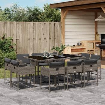 11-Piece Grey Poly Rattan Garden Dining Set with Cushions