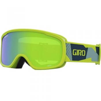 Máscara de esquí Giro Buster para niños, color verde oscuro con lente espejada Amber Rose, incluye correa de camuflaje Ano Lime Geo y lente rosa ámbar