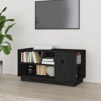 Soporte para TV negro de madera maciza de pino, dimensiones 80x35x40,5 cm