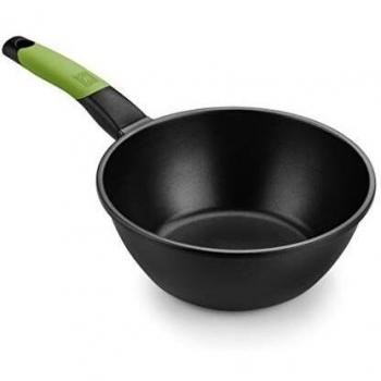 BRA Prior - Wok con mango, Aluminio Fundido con Antiadherente Teflon Classic, Negro, Diámetro superior 24 cm, Diámetro base 13.2 cm