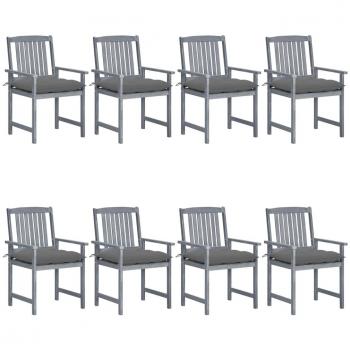 Grey Acacia Wood Garden Chairs with Cushions - Set of 8