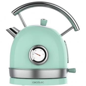Cecotec ThermoSense 420 Vintage Light Green Hervidor de Agua 2200W Capacidad 1.8L Acero Inoxidable Filtro Antical Base Giro 360º Medidor de Temperatura Estilo