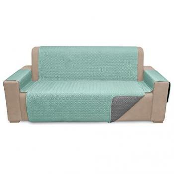 Cubre Sofá Reversible Microsatén Aqua-Acero 3 Plazas Acolchado y Ajustable