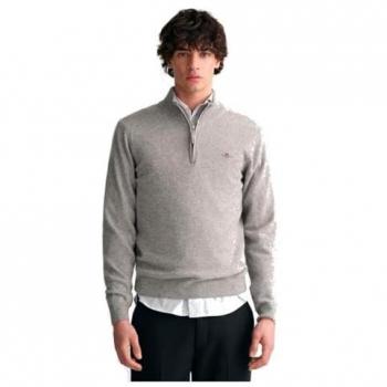 GANT Mens Superfine Lambswool Half Zip Cardigan - Grey Melange - Size Large - Male