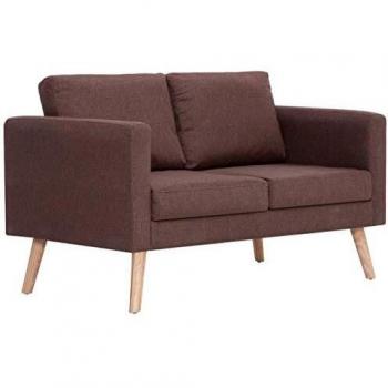 vidaXL Sofá de Tela 2 Plazas Marrón Asiento Taburete Sillón Silla Taburete Banco Banquillo Mueble Mobiliario Salón Comedor Cocina Hogar
