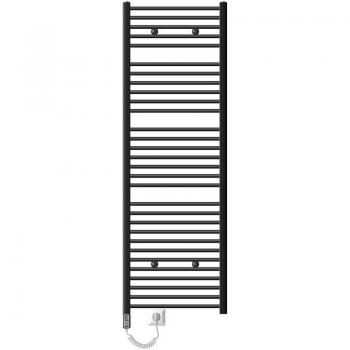 Radiador de baño eléctrico curvado 600 x 1800 mm antracita con conexión lateral y varilla calefactora 900W cromo