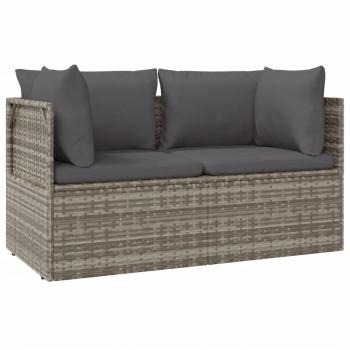 Gray Poly Rattan 2-Seater Garden Sofa with Cushions