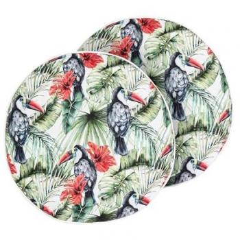 Conjunto de 2 cojines de exterior redondos de poliéster multicolor 40 cm con estampado de tucanes