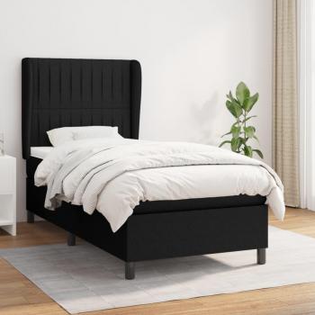 Cama box spring con colchón negro 80x200 cm en tela