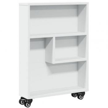 Carro de almacenamiento estrecho de madera blanco 48x13x68 cm con ruedas