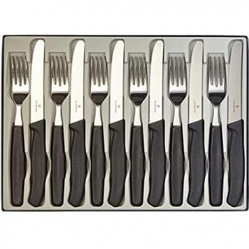 Set de Cubiertos Victorinox Swiss Classic 12 Piezas, Acero Inoxidable, Mango Ergonómico, Filo Dentado, Apto para Lavavajillas, Color Negro