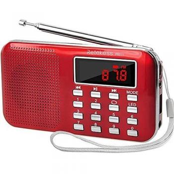 Retekess PR11 Radio Portatil Pequeña, Radio de Bolsillo FM Am Radio con Batería Recargable, Linterna, Radio Transistor, Soporte Unidad USB, Tarjeta TF, Entrada AUX