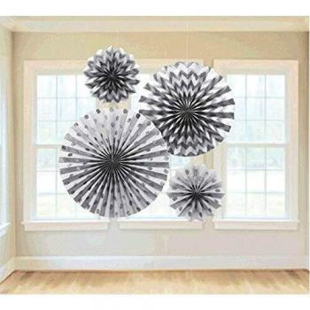 Amscan International – 295000 – 18 mm), color negro y plateado con purpurina papel ventiladores