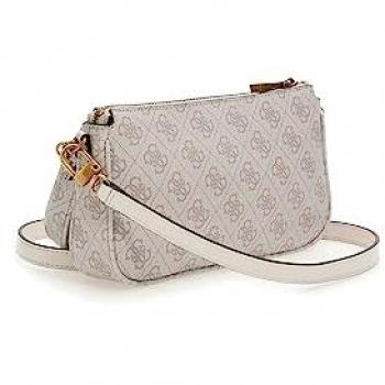 Guess Noelle Double Pouch Crossbody Bag for Women - One Size, Dove Logo, Cream/Nude Color