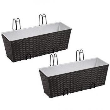 Balcón Maceta Jardinera de Ratán Trapecio Set de 2 Piezas 50 cm Negro