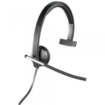 Logitech H650e Auriculares con Cable, Auricular Mono con Micrófono con Supresión de Ruido, USB, Controles Integrados, Indicador Led, PC/Mac/Portátil, Negro