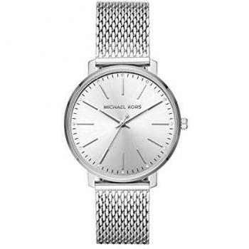 Michael Kors Reloj de Mujer PYPER, Tamaño de Caja de 38 mm, Movimiento de Tres Manecillas, Correa de Acero Inoxidable, Plata
