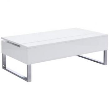 Mesa de centro elevable SECALI - MDF y metal cromado - Blanco lacado
