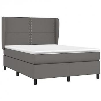 Cama box spring con colchón de cuero sintético gris 140x190 cm