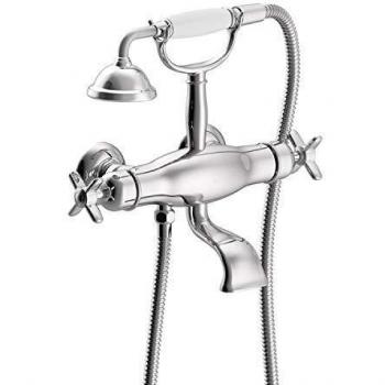 Bañera-ducha termostática con soporte Tres-Clasic, ducha de mano anticalcárea, volante, 16,4 x 34,2 x 28,9 centímetros, color cromo