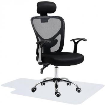Homcom Conjunto de Oficina: 1 Silla de Oficina Reclinable con Altura Ajustable (62x67x108-118 cm) y 1 Alfombra Protectora de Suelo (90x120 cm) en color Negro