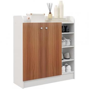 Zapatero Moderno HOMCOM de Recibidor con 2 Puertas y Estantes Ajustables para 12 Pares de Zapatos, Dimensiones 83x30x90 cm en Color Natural