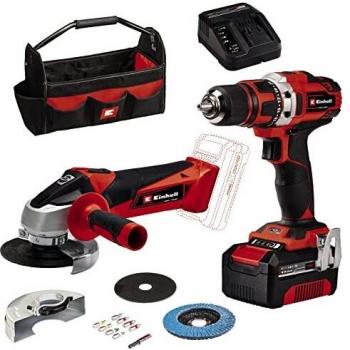 KIT Einhell TE-TK 18 Li Taladro Percutor y Amoladora Angular Inalámbricos 18V con Batería de 4Ah, Mandril de 13mm, Disco de 115mm y Bolsa