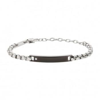 Pulsera de hombro BREIL colección TAG Y CRUZ en acero color plata y negro, talla 22 con zirconia - Mod. TJ3221