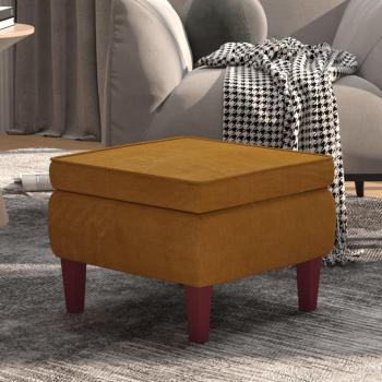Taburete reposapiés de terciopelo marrón con patas de madera