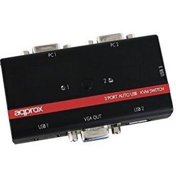 Approx APPKVMUSB2PV2 - Conmutador KVM USB VGA, Negro