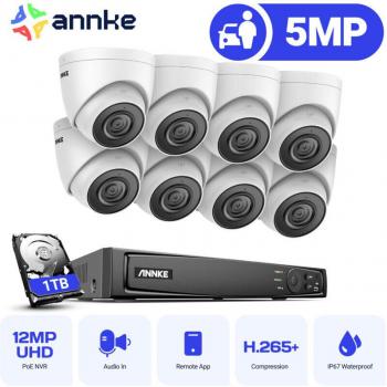 Kit de Videovigilancia 4K Annke con NVR, 8 Cámaras de 5MP, Visión Nocturna, Detección de Movimiento, Acceso Remoto y Disco Duro de 1TB
