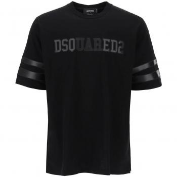 Dsquared2 Men's T-Shirt With Faux Leather Inserts in Nero | Size Medium | S74GD1256S23009